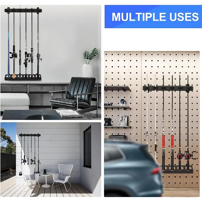 Fishing Rod Holders 6-Rod Rack Vertical Pole Holder Wall Mount Modular Fishing Stand Pole For Garage Wall Space-Saving 4/2PCS