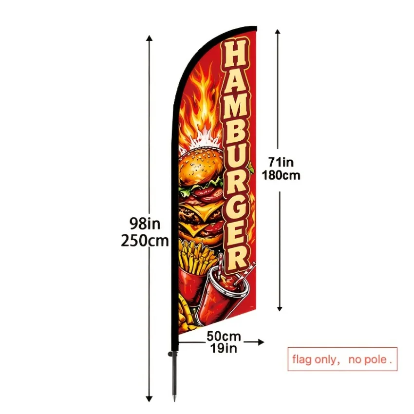 Hamburger Advertising Feather Flag for Fast Food Restaurant Storefront and Local Snack Promotion