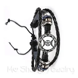 Triple Moon Goddess Bracelet Pentagram Witch Jewelry 20mm Glass Dome Wiccan Black/Brown Leather Bangle Charm Wicca Jewellery