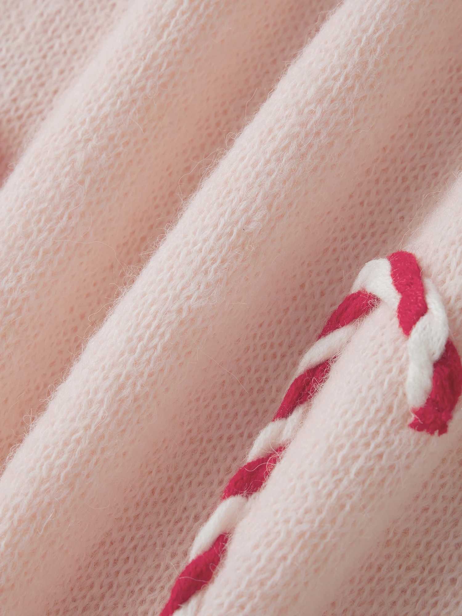 Pull en tricot pour femmes, vacances festives, à manches longues et décolleté en V, avec détails brodés de canne à sucre sur le haut en tricot