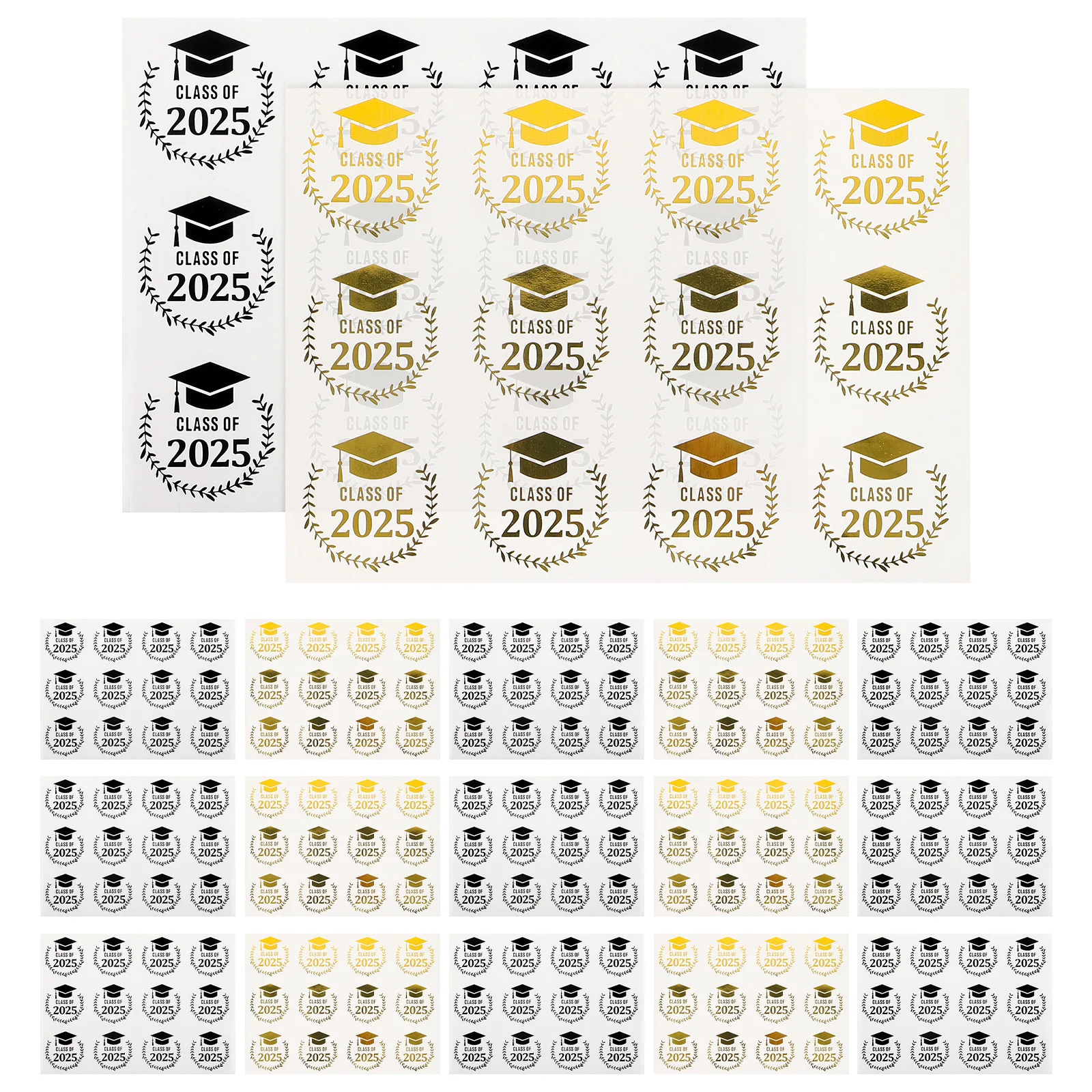 

20 Sheets 2025 Gold Foil Graduation Cap Stickers Adhesive Labels for Invitations Cards Party Favors Decorations