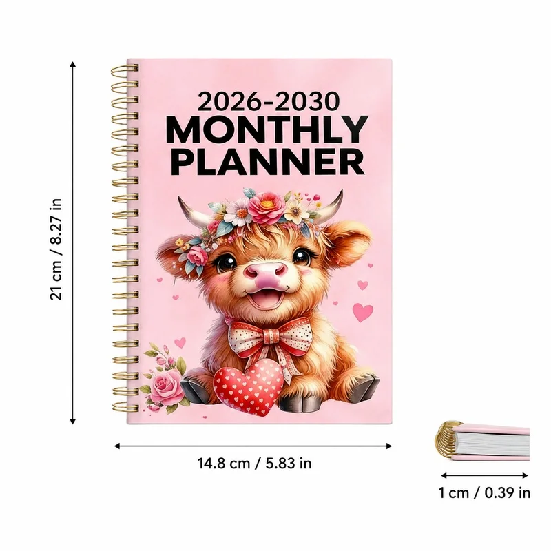 2026‑2030 Spiral Monthly Planner, Long‑Term Organizer, Large Writing Space, Annual Overview for Work Home
