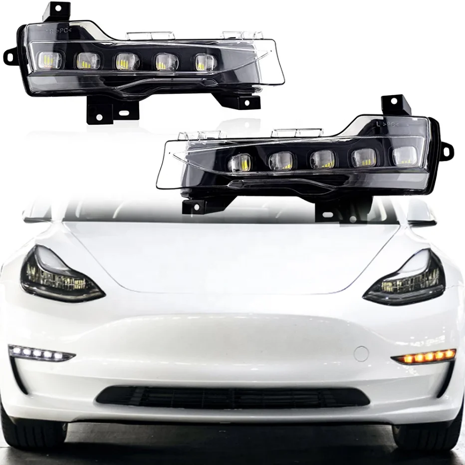 OVOVS-LED Luzes de nevoeiro, Sinal de giro sequencial, Dual Color, OEM, 12V, Tesla Model 3, 2017, 2018, 2019, 2020, 2021