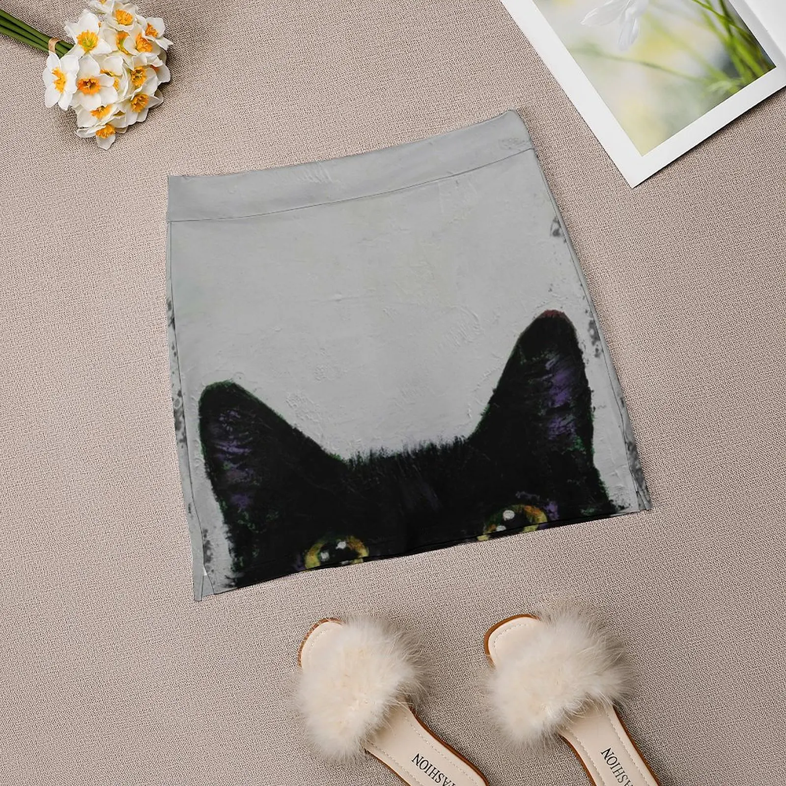 Black Cat Women's skirt Aesthetic skirts New Fashion Short Skirts Abstract Halloween Black Cat Black Cat Chat Noir Schwarze