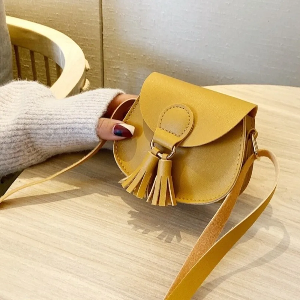 New Cute Children Shoulder Bag Mini Size PU Leather Coin Purse Adjustable Tassels Princess Messenger Bag Princess Theme