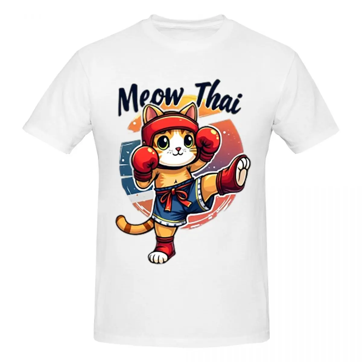 Meow Thai Men T-Shirt Funny Oversized T Shirts Men's Round Neck Cotton Tees Short Summer Male