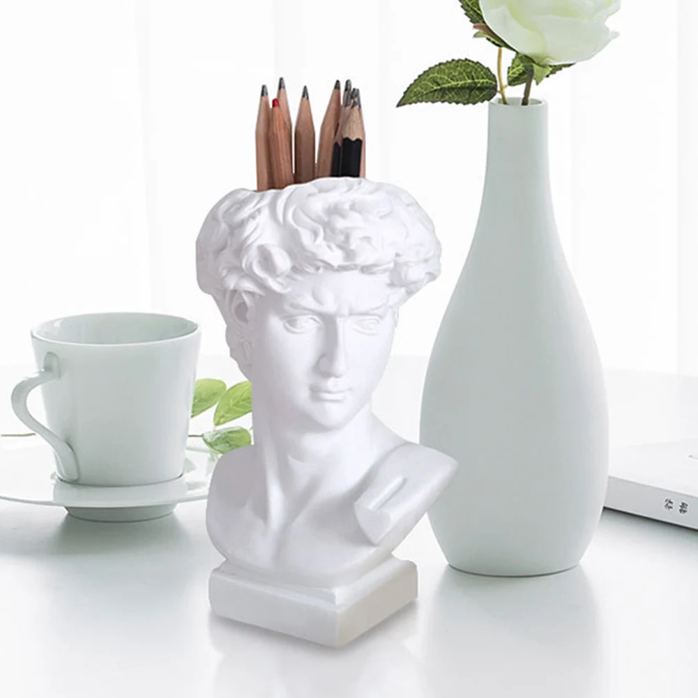 Resin David Statue Miniature Figurine Pen Holder Desktop Organizer Home Ornament