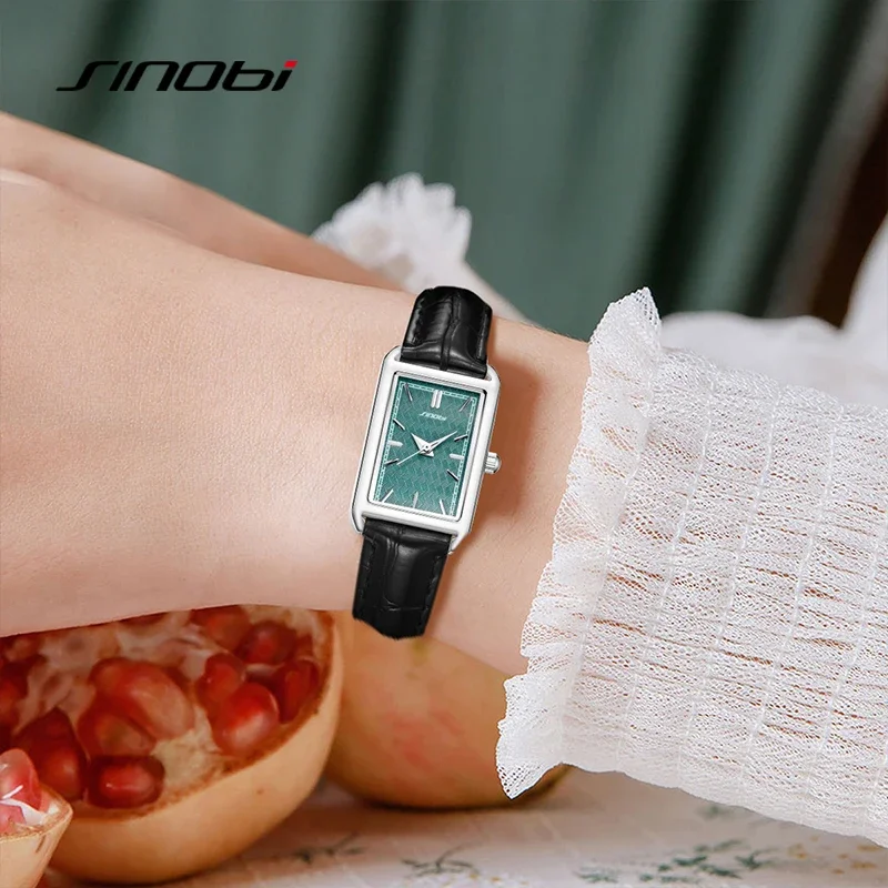 SINOBI Fashion Ladies Leather Strap Watch Women's Watches Elegant Rectangle Woman's Quartz Wristwatches Top Luxury Simple Clock