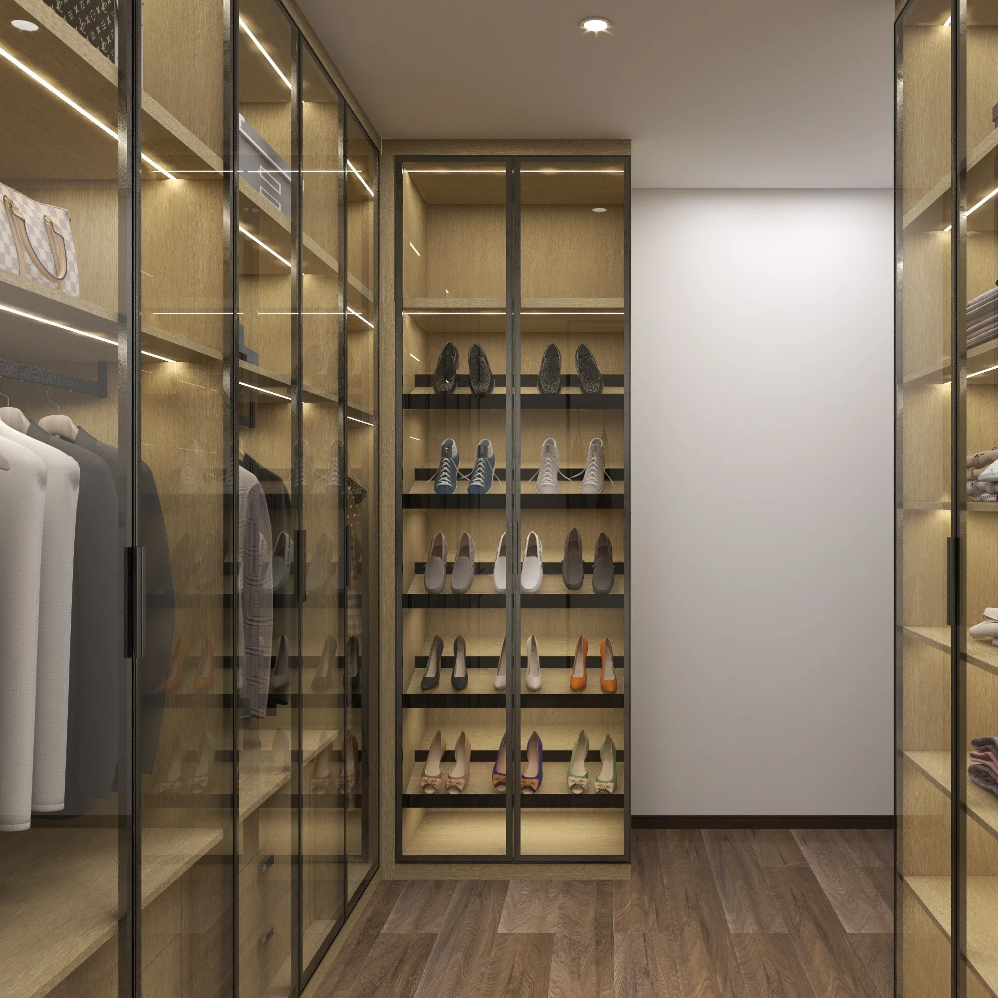 

-Bedroom Furniture Modern Style Steel Metal Wardrobes Clothes Glass Wardrobe Glass Closet Wardrobe