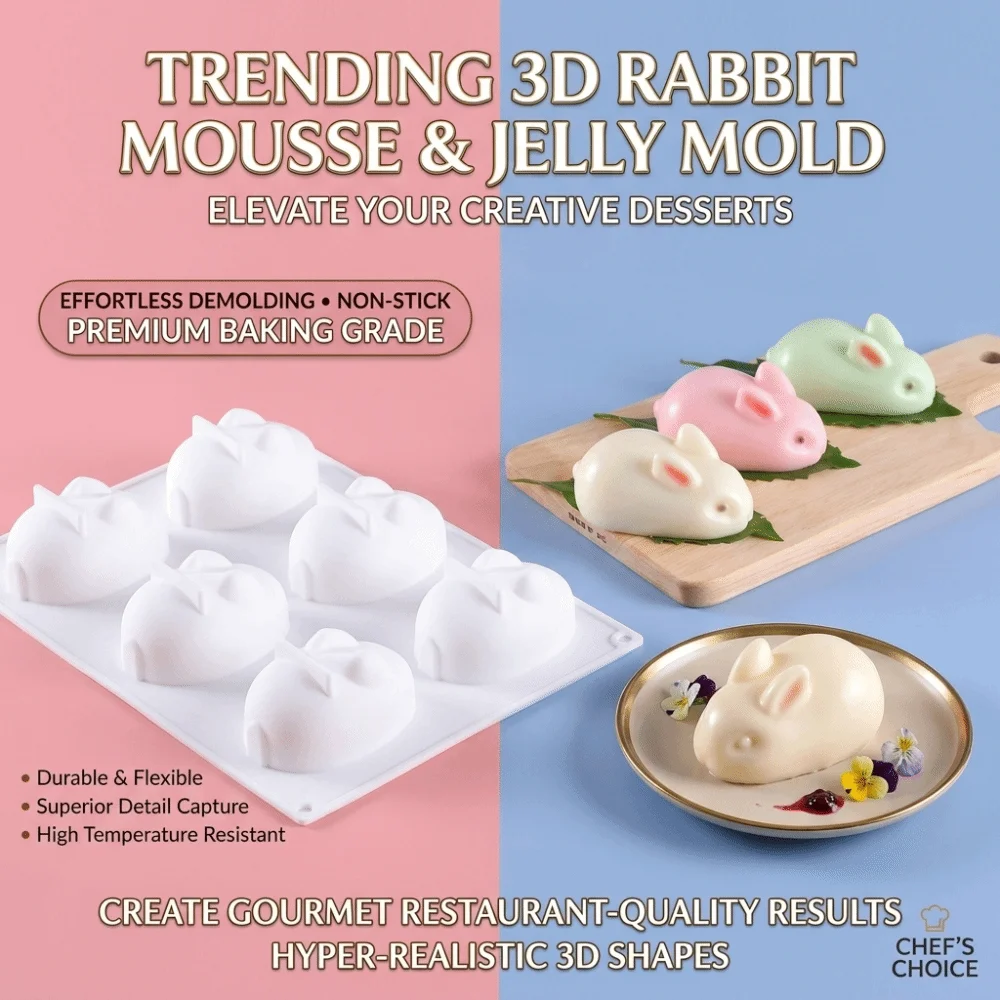 

Reusable Silicone 3D Rabbit Cake Molds 6 Cavity Non Stick Silicone Mousse Cake Mould Bunny DIY Dessert Baking Tools Party Pastry