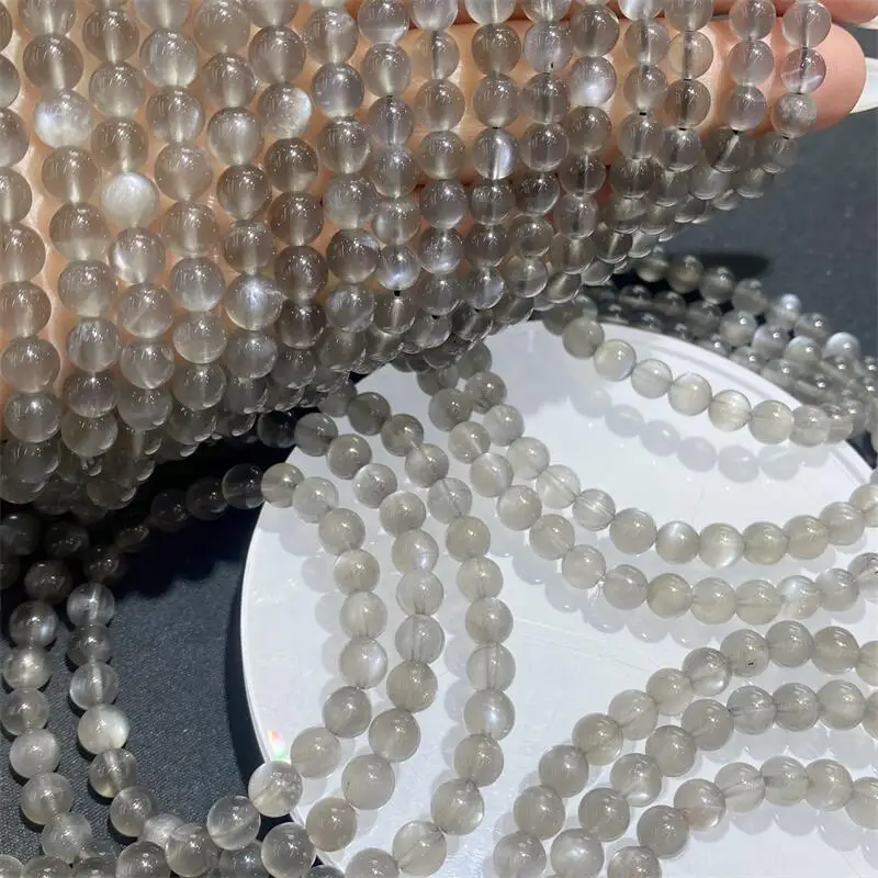 5/6 مللي متر الفضة الطبيعية القمر حجر الثلاثي دائرة سوار شفاء الأحجار الكريمة الخرز المستديرة مجوهرات زوجين هدية عيد 1 قطعة