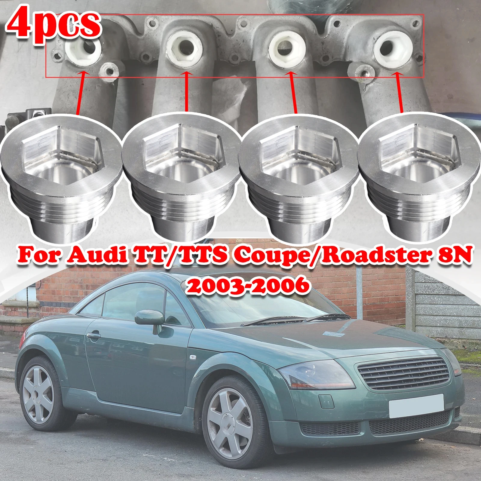

Set of 4 Upgrade Aluminum Fuel Injector Insert Cup Seat For Audi TT/TTS Coupe/Roadster 8N Car Replacement Parts 2003 2004 - 2006