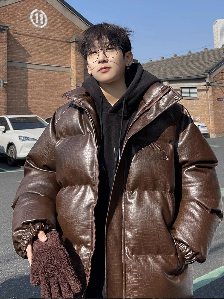 

Мужская зимняя утепленная куртка из искусственной кожи и хлопка, свободного кроя, теплая, с воротником-стойкой, ветрозащитная, морозостойкая, пуховик, верхняя одежда