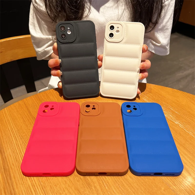 Puffer Phone Case for iPhone 14 13 12 11 Pro Max Down Jacket Phone Cases for iPhone 11 X Xr 7 8 Plus Soft Shockproof Back Cover