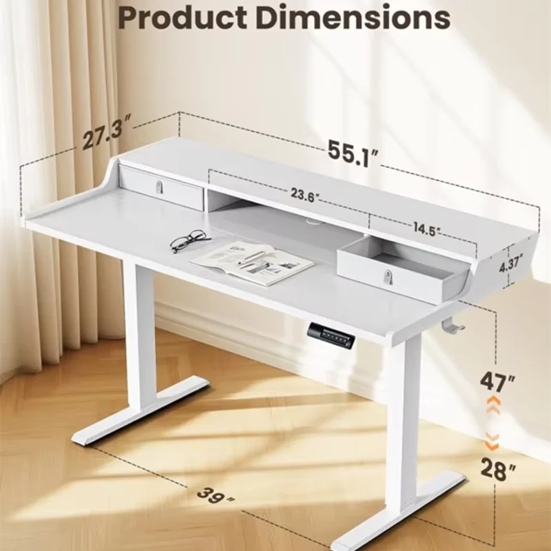 Standing Desk with Drawers, 55″ x 28″ Gaming Desk with Monitor Stand, C-Clamp Mount Compatible, Home Office Height-Adjust Desk