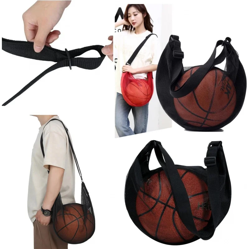 Anti-Tear Mesh Single Ball Bag Fits Size 7 Basketball Soccer Volleyball Crossbody Carrier With Adjustable Strap & Zipper image 4