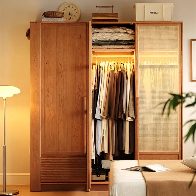 

Customizable Nordic Japanese Combination Cherry Bedroom Large Wardrobe Rattan Storage Locker