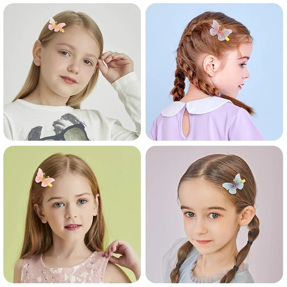 6pcs Gradient Butterfly Hair Clips With Rhinestone Children Hairgrip Non-Slip Duckbill Barrettes Toddler Girls Fashion Headdress