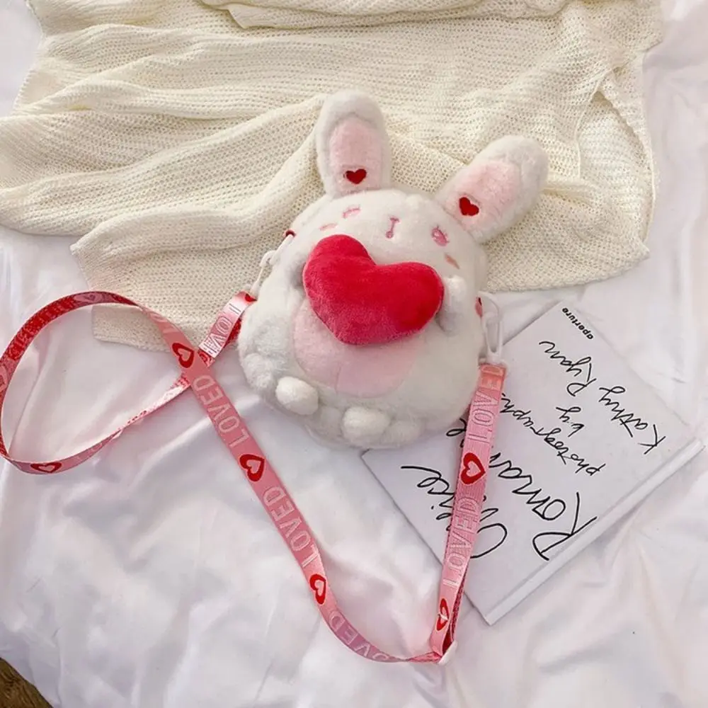 Bolso cruzado de conejo de peluche de felpa, bolso de mensajero de conejo de dibujos animados de muñeca Kawaii, relleno creativo