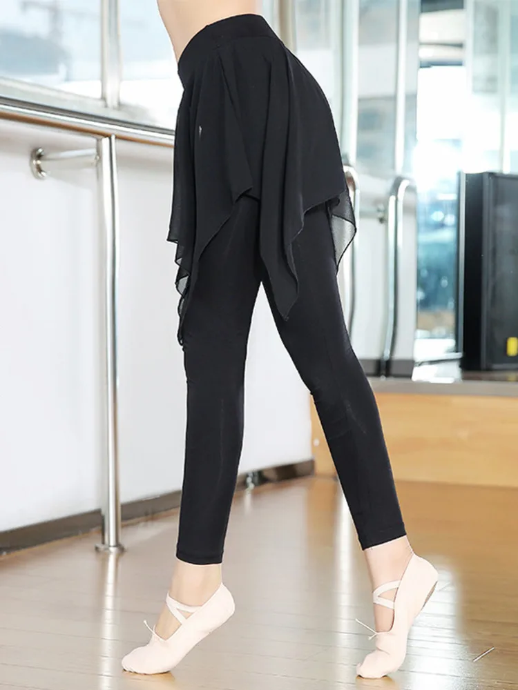 Solid Color Latin Dance Practice Pants Costume Women Ballroom Girl Classical Chiffon Competition Line High Waist Use Trousers