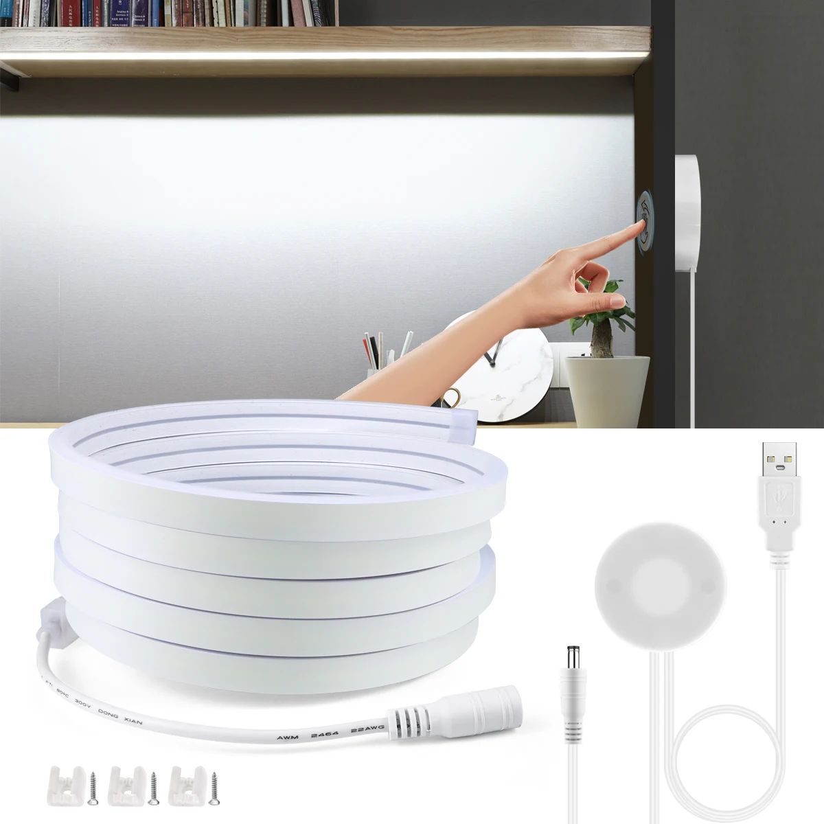 

USB COB LED Neon Light Strip 5V Touch Control Dimmer Hand Scan Sensor Flexible Silicone Tube Lamp Home Cabinet Lighting