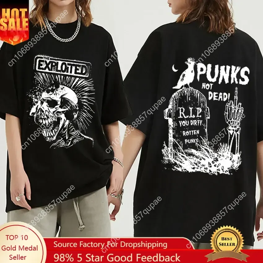 

Rock Band The Exploited Retro Graphic Tee Shirt Punks Not Dead Streetwear T-shirt Men's Women Hip Hop 100% Cotton Oversized Tees