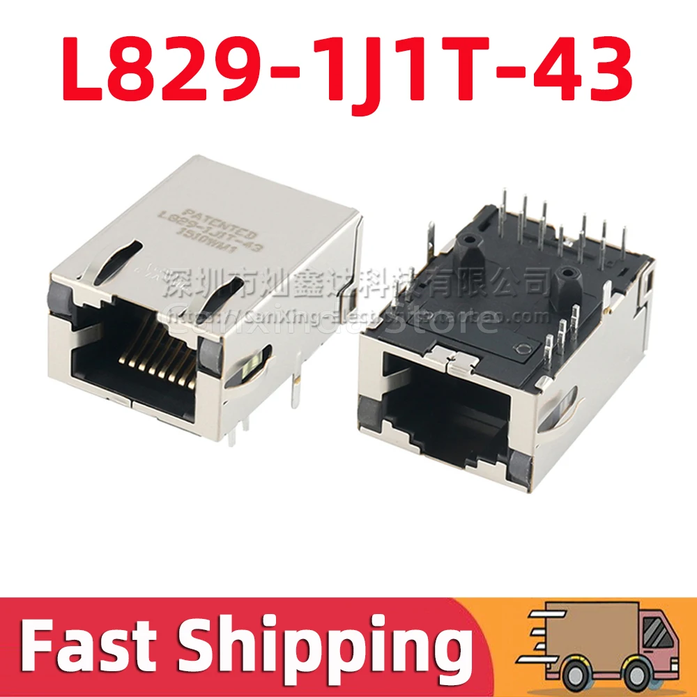 2pcs L829-1J1T L829-1J1T-43 RJ45 Jack Network Single Port Tab Up LED Filter Interface Connector 1000 Base-TX Fast Ethernet