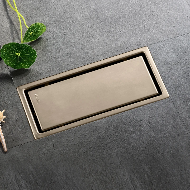 

Rectangular Floor Drain Shower Room Large Drainage Stainless Steel Odor Proof Extended Strip Hidden Floor Drain Brushed Gold