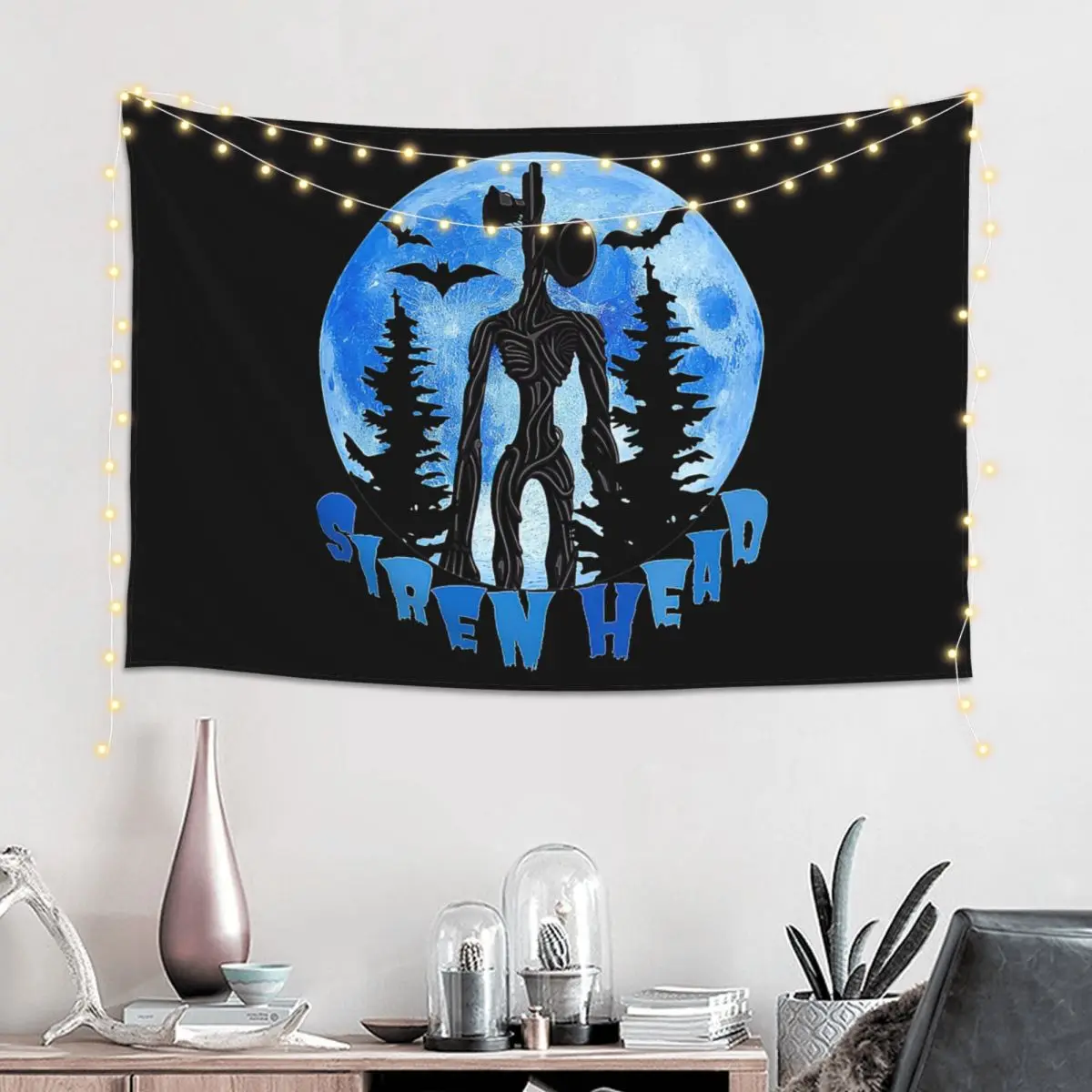 Cartoon Horror Creepypasta Siren Head Tapestry Hippie Wall Hanging Aesthetic Home Decoration Tapestries for Bedroom Dorm Room
