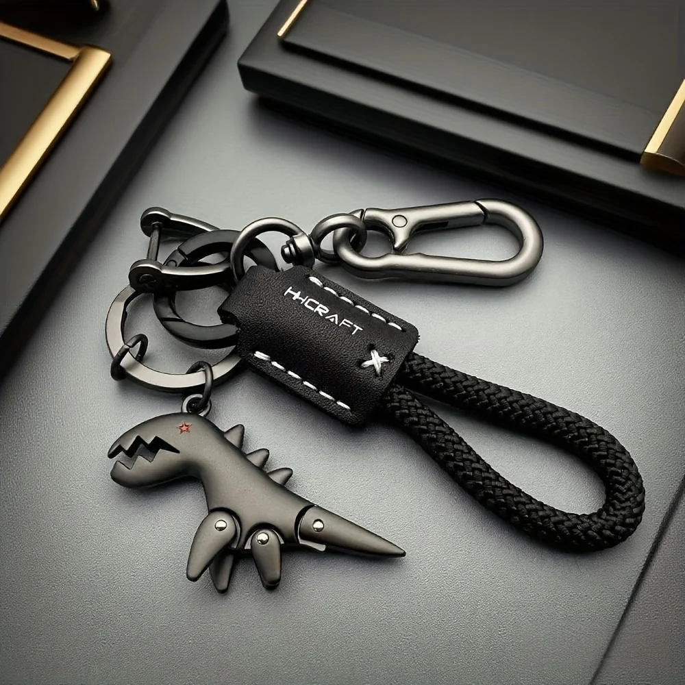 Cute Little Dinosaur Keychain, Leather Cord Key Ring, Aluminum Alloy Material, Matte Finish, Includes an S-Hook + D-Ring + 2 Small Rings, Perfect for Car Keychains, Backpack Pendants, and More Than 7 Different Scenarios