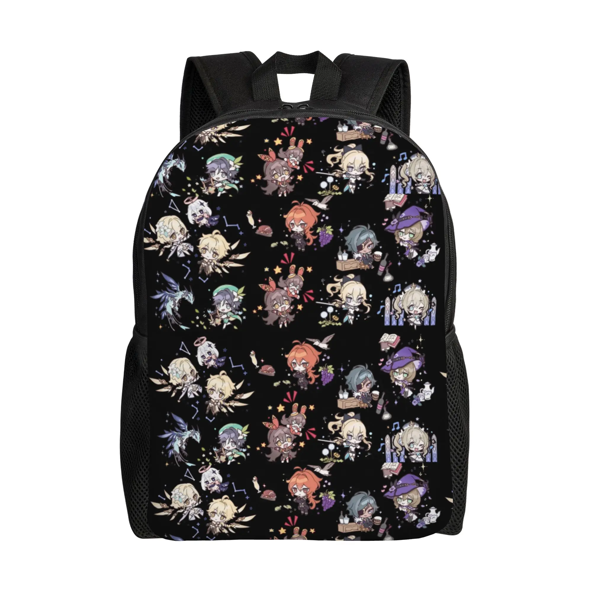 

Стильный рюкзак Genshin Impact с персонажами в стиле чиби для активного отдыха, школы, работы, в стиле манга и аниме, для мужчин и женщин, студенческая сумка через плечо