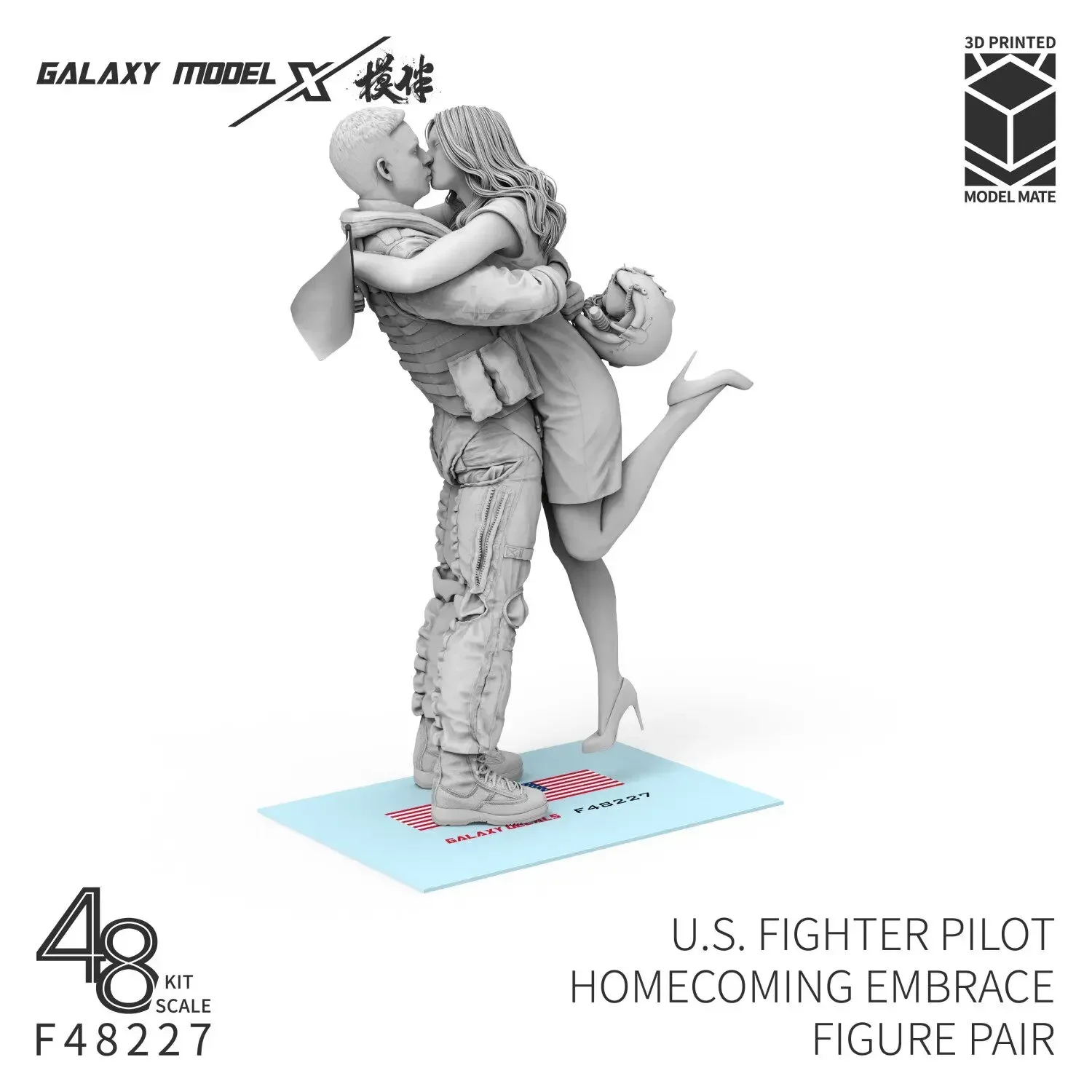 Galaxy F48227 1/48 US Pilot Figure Duo Hugging 3D Printed Resin Unpainted Miniature Model Hobby