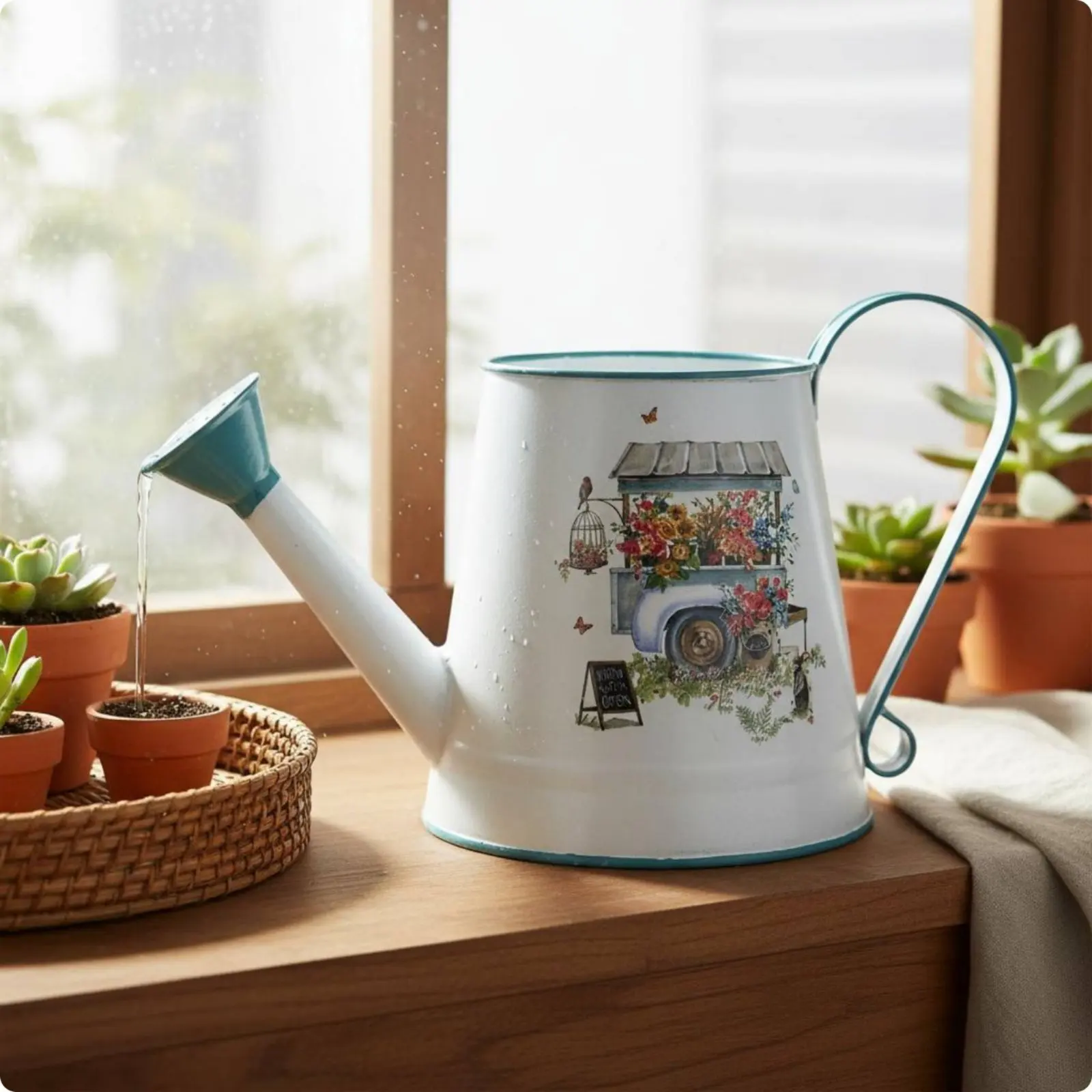

Long Spout Watering Can Rustic Design Metal Watering Can Garden Tool Rust-Resistant Plant Jug for Balcony
