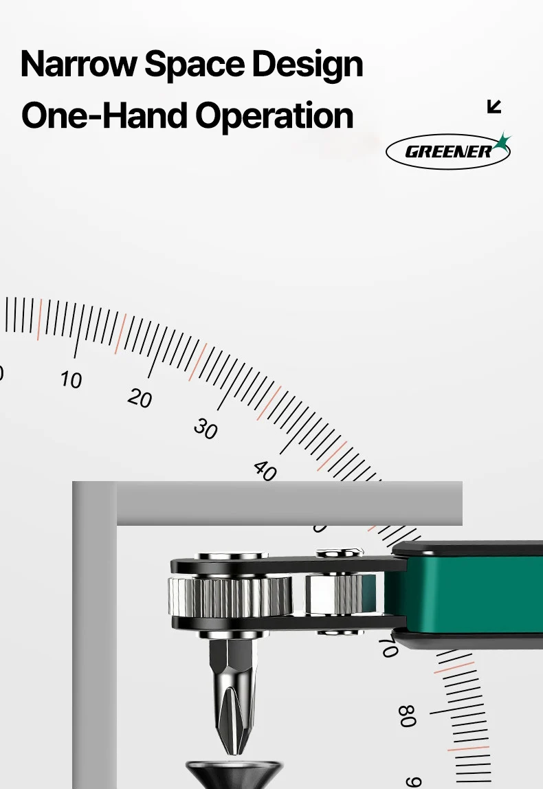 GREENER 72-Tooth Reversible Ratchet Wrench Set 1/4 Inch Hex Drive Quick Release CR-V Steel Right Angle For Auto Home Repair