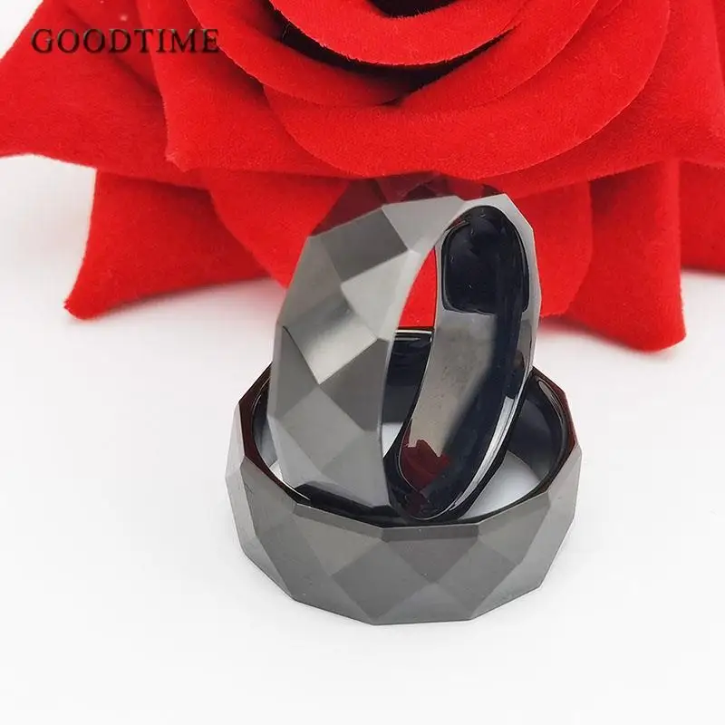 Luxury Tungsten Carbide Rose Gold & Black Band Engagement Ring Diamond Shape Jewelry Anniversary Valentine Gift For Men 8MM