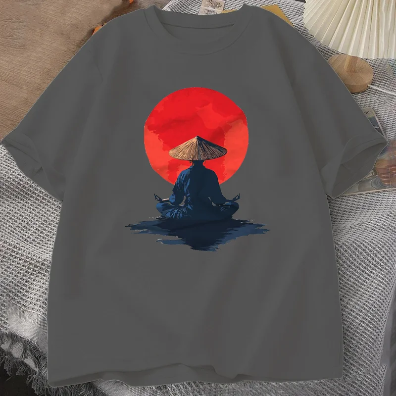 Japanese Monk Meditation Yoga T-Shirt Summer Men Tracksuit O-Neck Pullover Top Breathable Sportswear Harajuku Fashion Streetwear