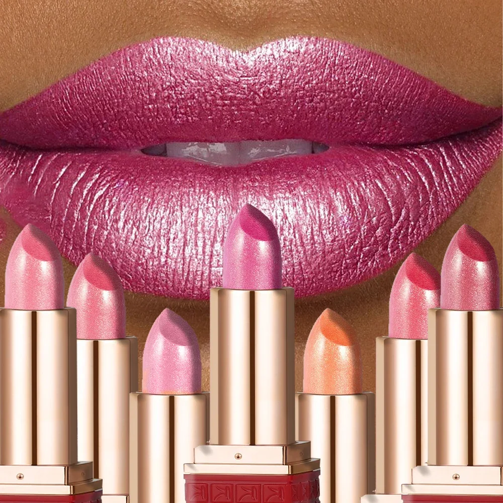 12 สี Glitter SHINY METALLIC ลิปสติก Pearlescent Lip Tint,Long Lasting Lip Senior Matte Lip แต่งหน้าของขวัญสําหรับ