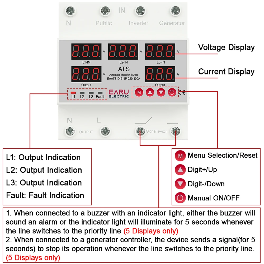 63A 100A 3 Phase 3P+N Phase Selector Adjustable Over Under Voltage Current Protector ATS Automatic Transfer Switch Monitor Relay