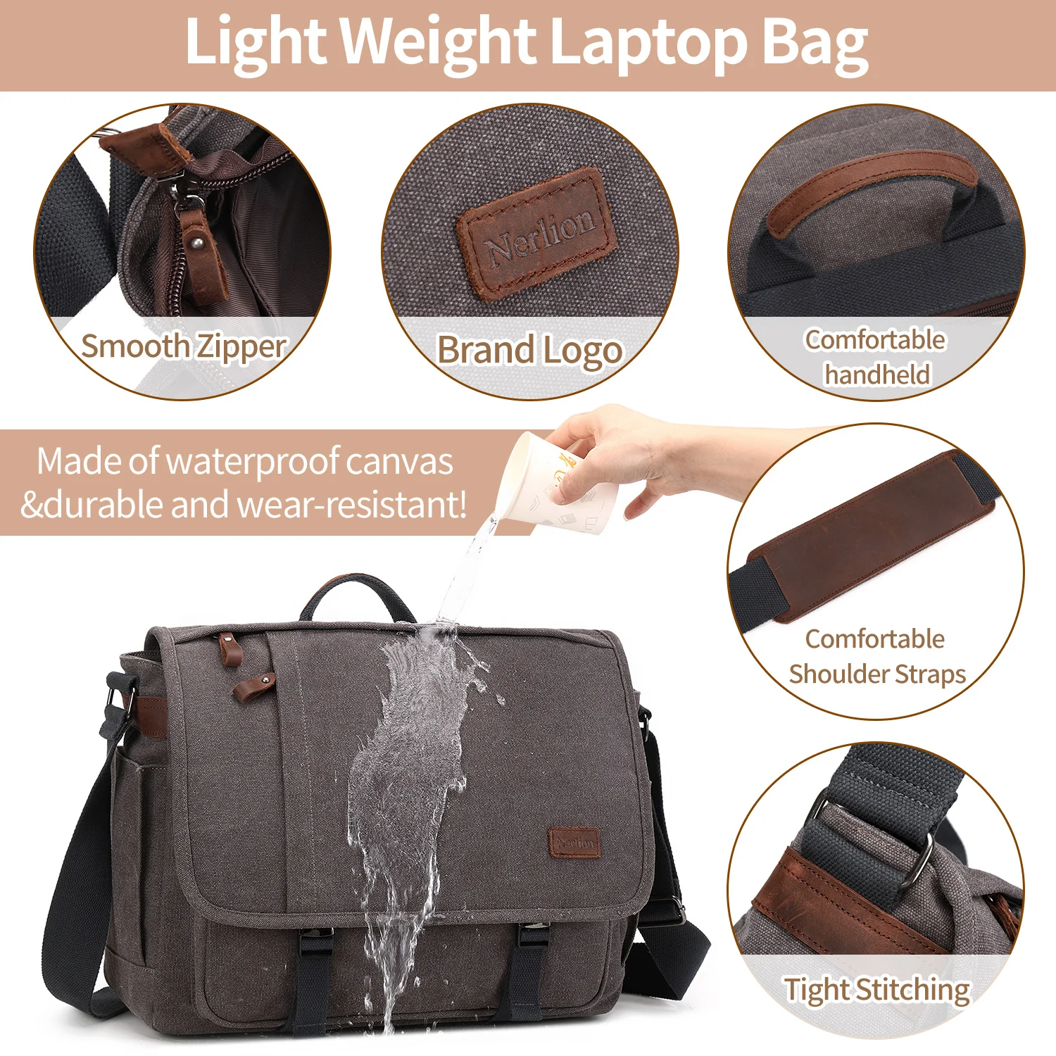 Waterproof Canvas Messenger Bag for Men, Messenger Bag  ,Shoulder Bag, Casual Computer Bag, Business Bag, Crazy Horse Cowhide