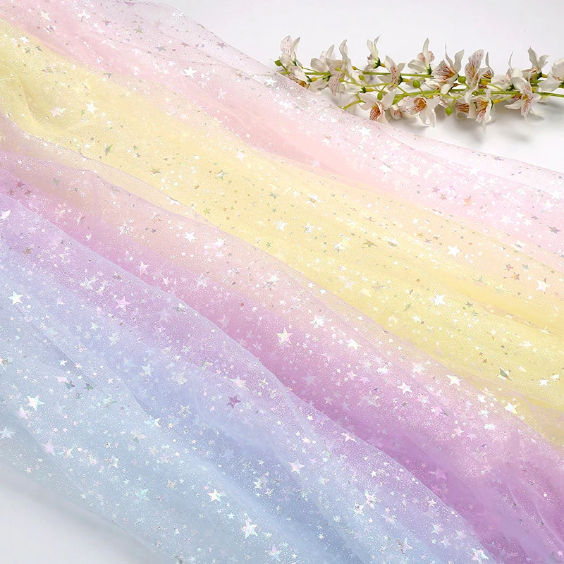 Tela de Tul con Estampado de Estrellas Brillantes, 155 cm de Ancho, para Vestidos de Verano para Niñas, Vestidos de Princesa, Manualidades, Decoración de Ropa