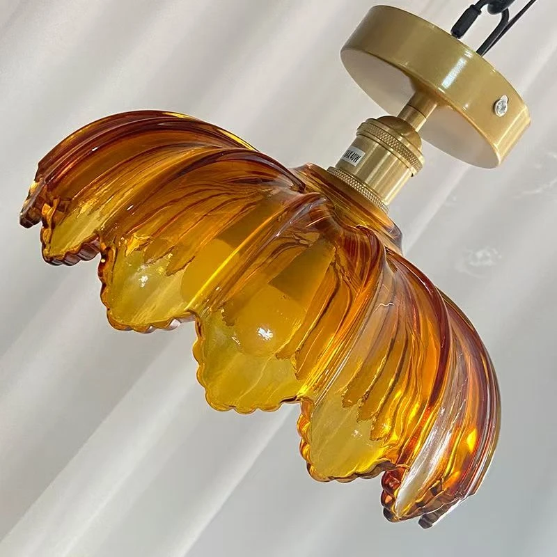 Vintage Lotus Petal Glass Pendant Light Retro Colored Glass Ceiling Fixture for Kitchen Aisle Balcony Bedroom Home Art Decor E27