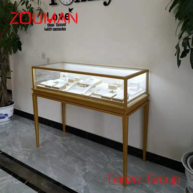 Custom , High-end jewelry shop display cabinet antique glass jewelry showcase with lock