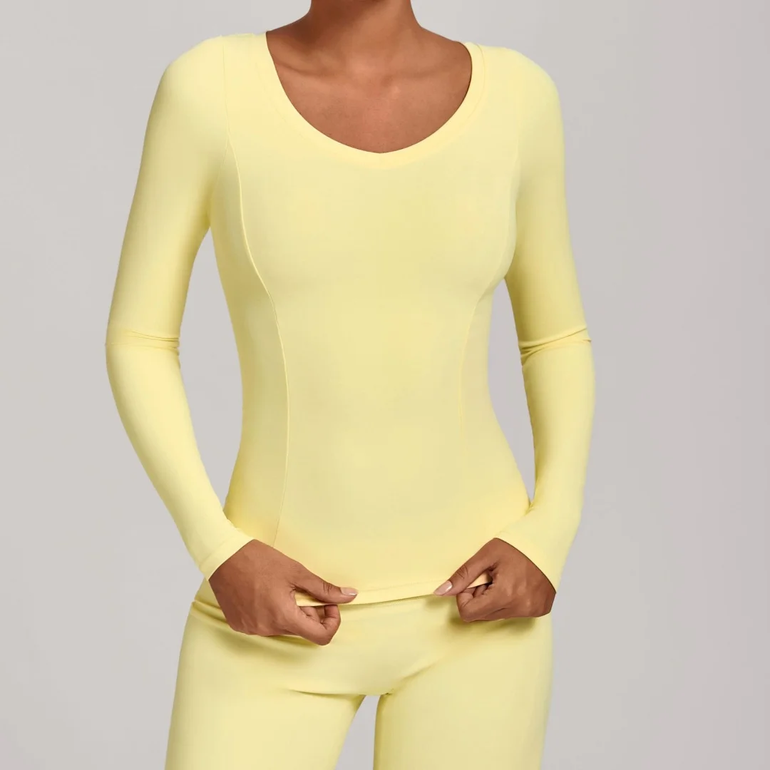 

Женские осенне-зимние спортивные топы с v-образным вырезом и длинными рукавами, одежда для йоги, уличная повседневная футболка для бега, спорта и фитнеса с длинными рукавами