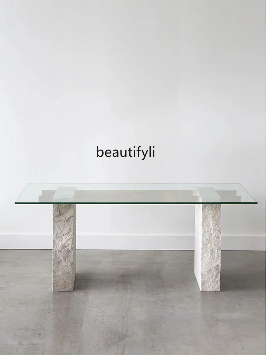 Nordic designer natural marble modern light luxury tempered glass dining table