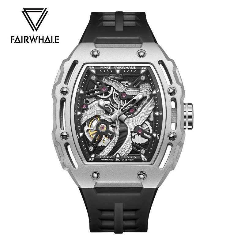 

Mark Fairwhale механические часы с автоматическим механизмом для мужчин 3D Great Wall Dial спортивные водонепроницаемые мужские часы Tonneau Reloj Hombre