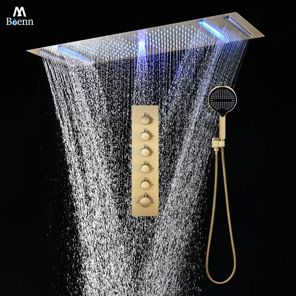 M Boenn Dual Person Shower System Bathroom Thermostatic Mixer Complete Faucet Set Shower Column Massage SPA Rainfall Shower Head