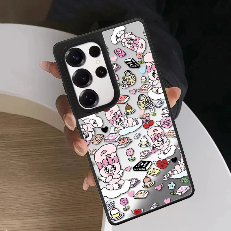 

Cartoon Lazy Sticker Rabbit Mirror Surface Magnetic Phone Cover for Samsung Galaxy S23 S24 S25 S26 Ultra S26+ Plus Case