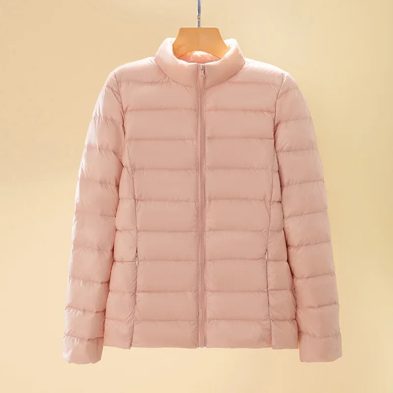 2025New Arrivlas otoño primavera coreano ajustado plumón de pato blanco cálido abrigo femenino mujeres moda corta chaquetas acolchadas con cuello levantado