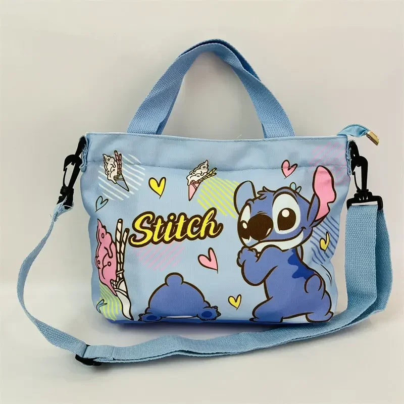 Sac à bandoulière en toile Disney Stitch Cartoon pour filles, sac fourre-tout avec poignées, sangle amovible, mini sac, mignon