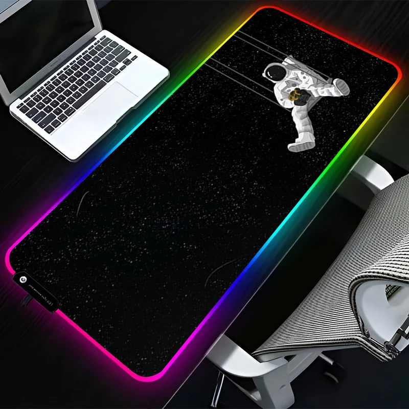 RGB LED Mouse Pad Rubber Mousepad Computer Gaming Accessories Keyboard Pad Office Non Slip Desk Outer Space Astronauts Mouse Mat